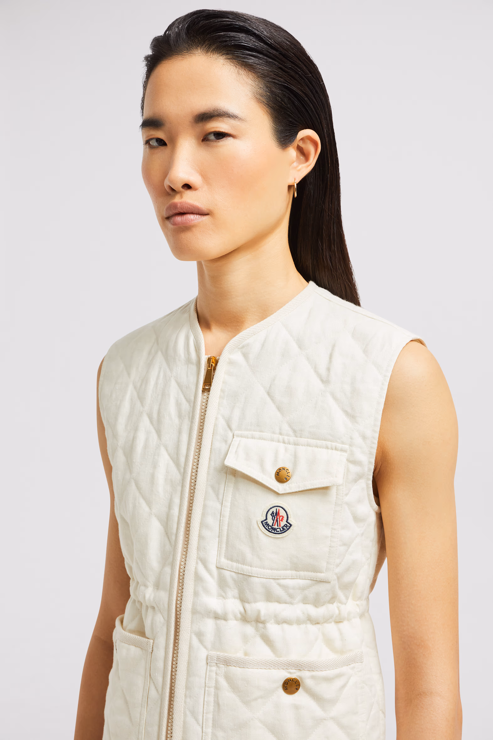 Vigny Diamond-Quilted Padded Linen Vest Women White Moncler 4